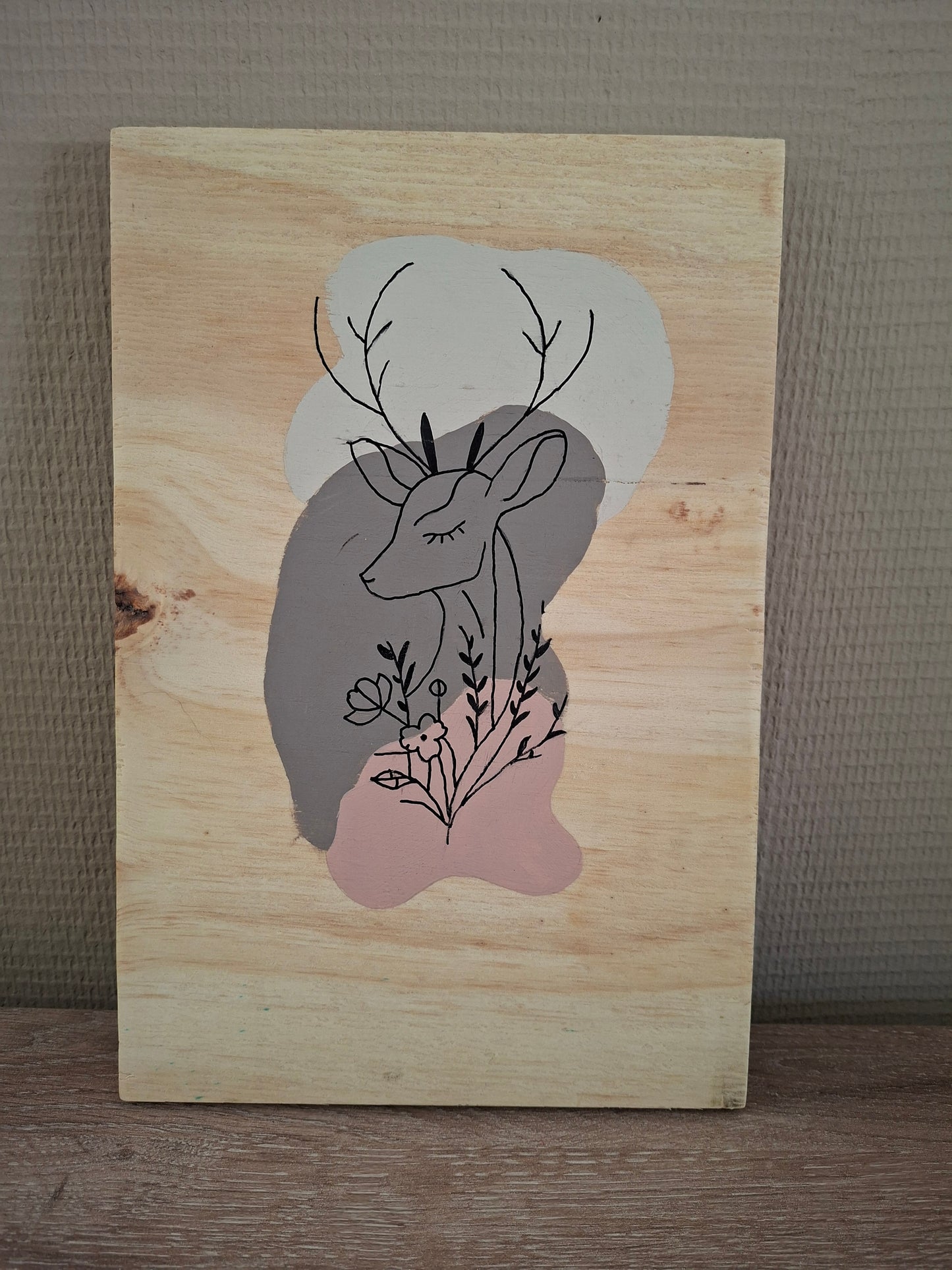 Handgemaakt Houten Kunstwerk – Lijntekening Hert | Minimalistisch Design | 30 x 20 cm