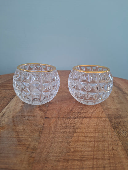 Set van 2 glazen waxinelichthouders met goudrand – stijlvol en elegant woonaccent