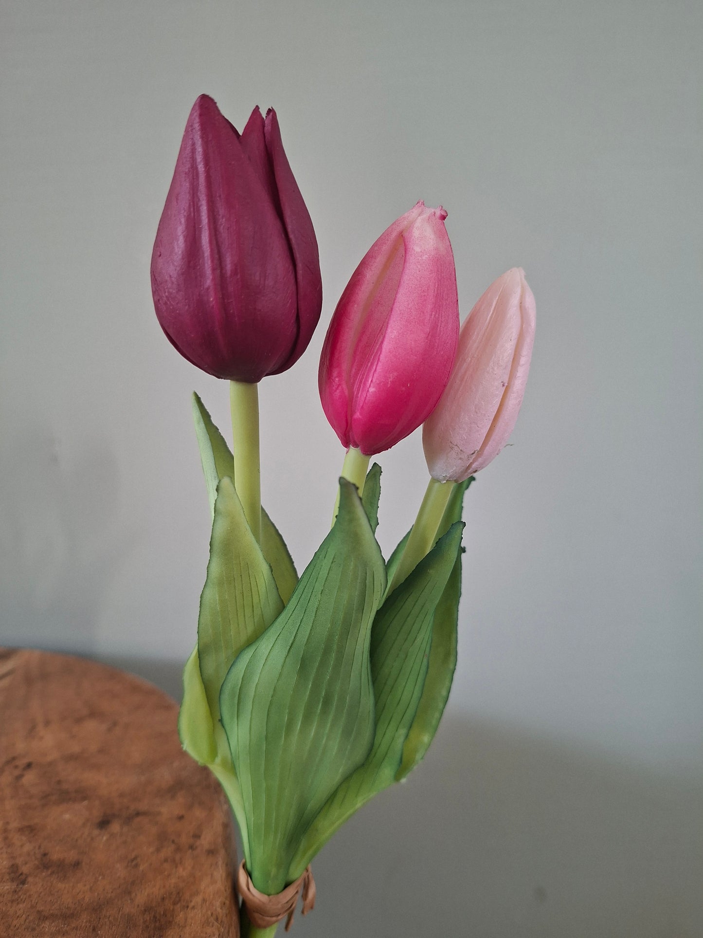 Real Touch Holland Tulip Bundle Sally x3 – 25 cm, Mix van Aubergine, Mauve en Pink