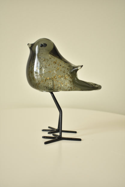 Sculptuur vogel Finch – helder/donker zwart glas, L11 x B8 x H14 cm