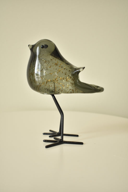 Sculptuur vogel Finch – helder/donker zwart glas, L11 x B8 x H14 cm