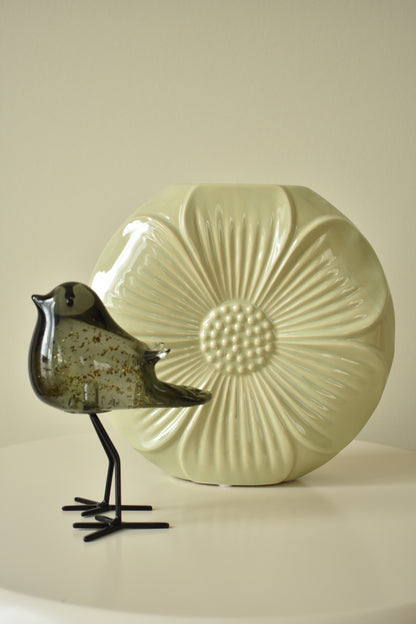 Sculptuur vogel Finch – helder/donker zwart glas, L11 x B8 x H14 cm