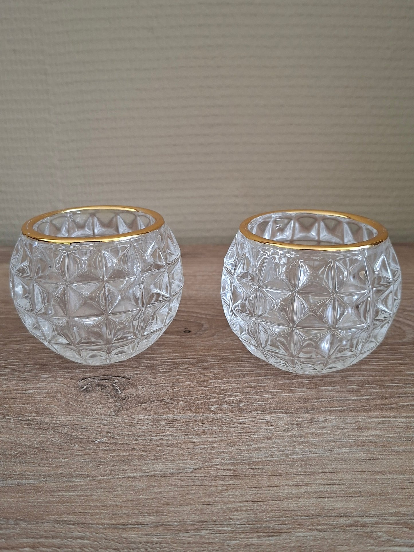 Set van 2 glazen waxinelichthouders met goudrand – stijlvol en elegant woonaccent