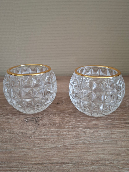Set van 2 glazen waxinelichthouders met goudrand – stijlvol en elegant woonaccent