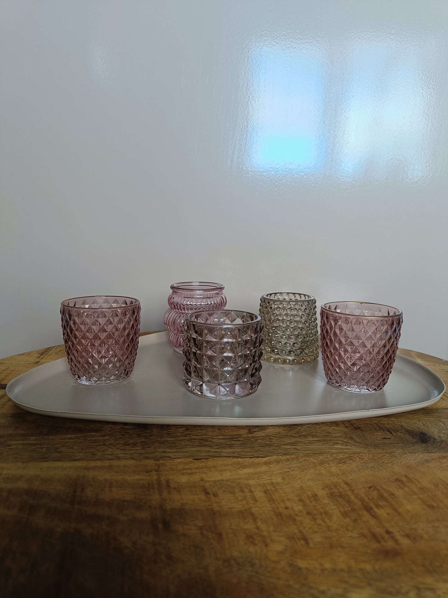 Budgetproof Setje – Organische sandkleurige tray met waxinelichthouders