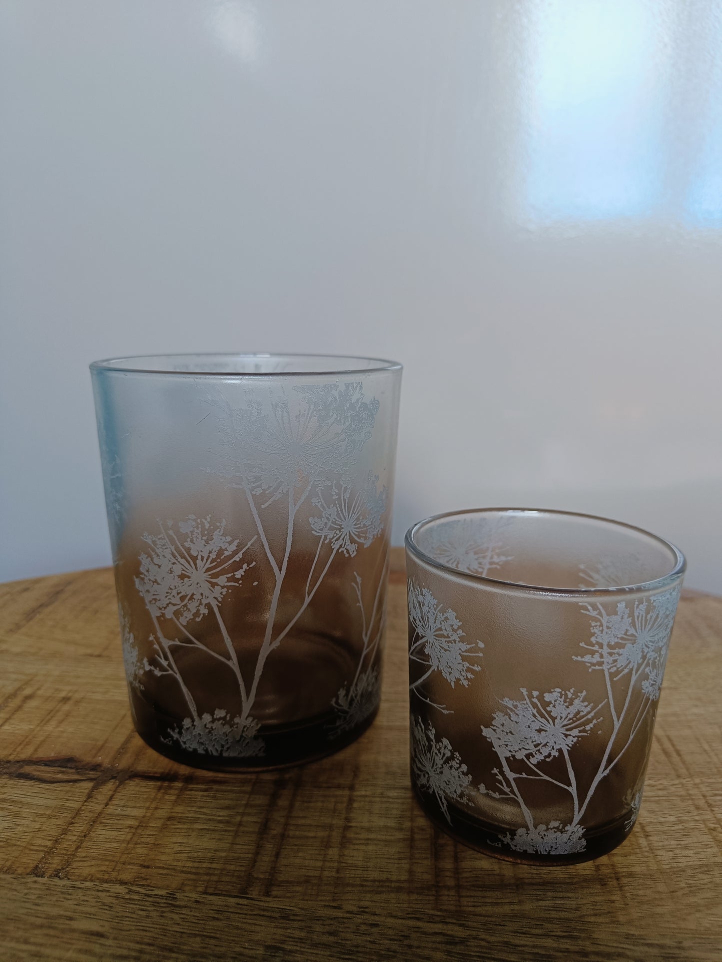 Setje waxinelichthouders glas met bloemenpatroon – 2 stuks