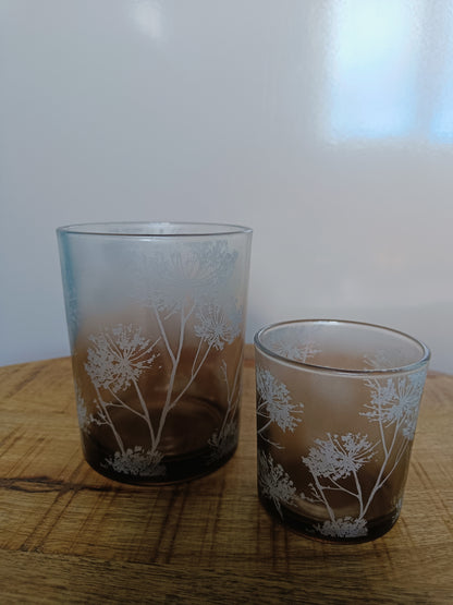 Setje waxinelichthouders glas met bloemenpatroon – 2 stuks