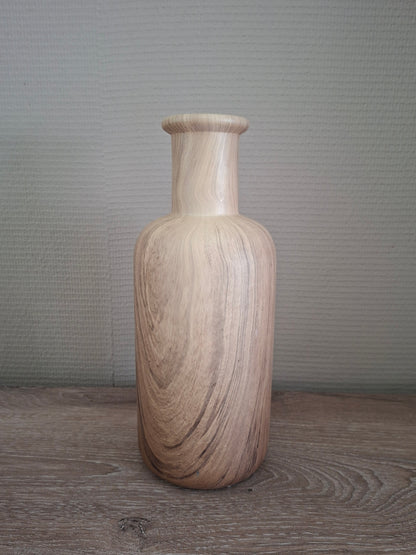Keramieken Vaas Natural met Houtlook – Tijdloze Woondecoratie | Ø12 x H28 cm
