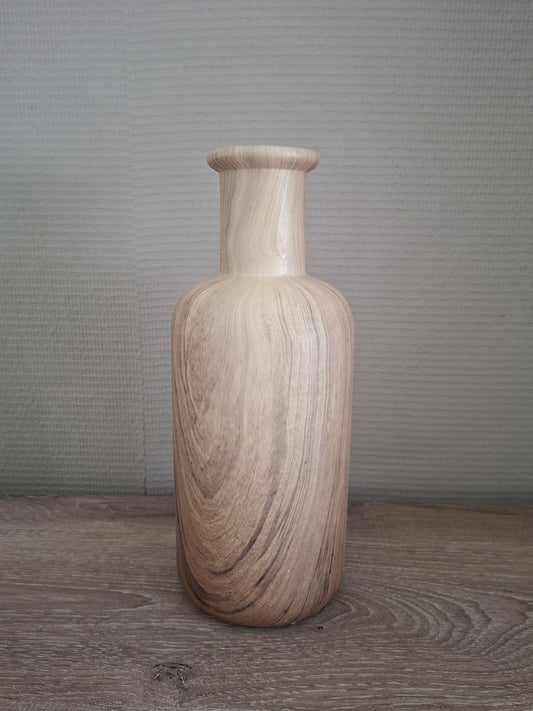 Keramieken Vaas Natural met Houtlook – Tijdloze Woondecoratie | Ø12 x H28 cm