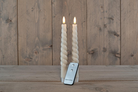 LED Swirl Dinerkaarsen Set – Ivoor & Groen | 23 cm | Met Afstandsbediening
