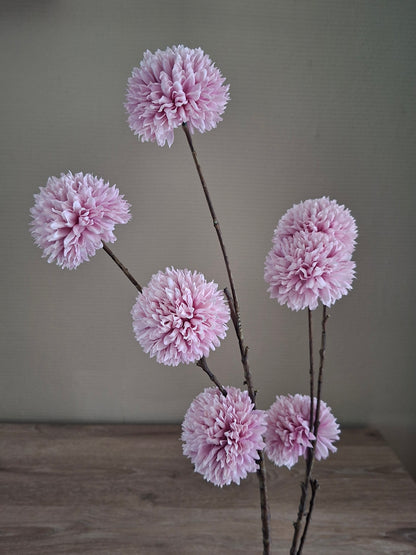 Pompom Spray – Burgundy, Wit & Light Purple | Decoratieve Kunsttak | 98 cm