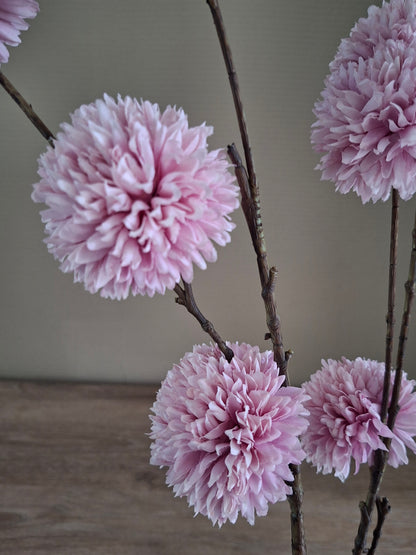 Pompom Spray – Burgundy, Wit & Light Purple | Decoratieve Kunsttak | 98 cm