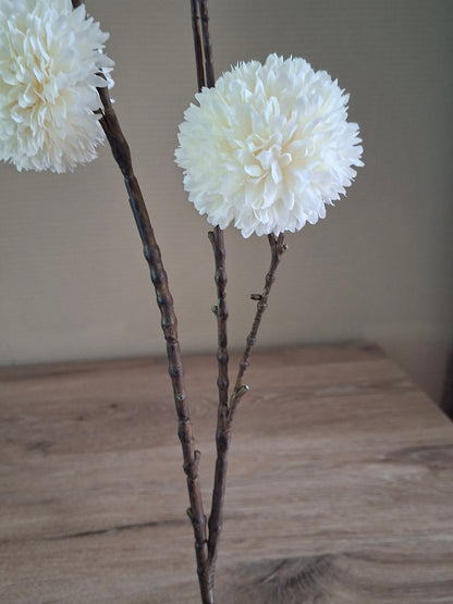 Pompom Spray – Burgundy, Wit & Light Purple | Decoratieve Kunsttak | 98 cm