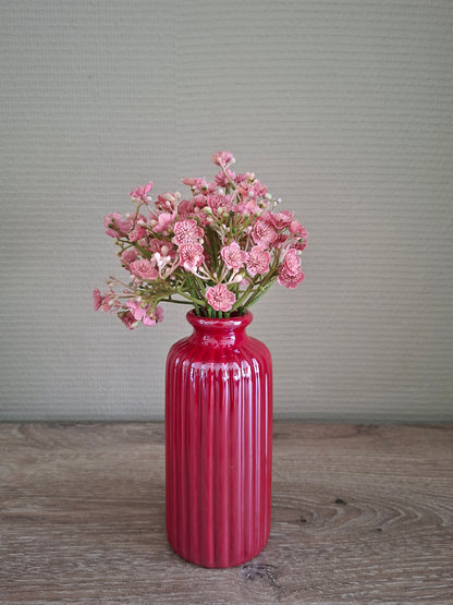 Keramieken Vaas met Reliëf en Electroplated Afwerking – Rood & Roze | Ø7 x H15,5 cm