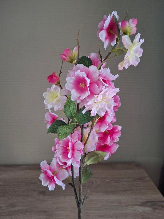 Bloesemtak Kunstbloem – Donkerroze & Wit | Decoratieve Bloesemtak | L75 cm