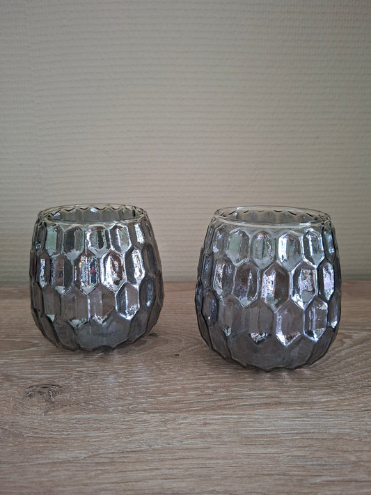 Set van 2 glazen theelichthouders 10x10 cm – stijlvol en sfeervol woonaccent