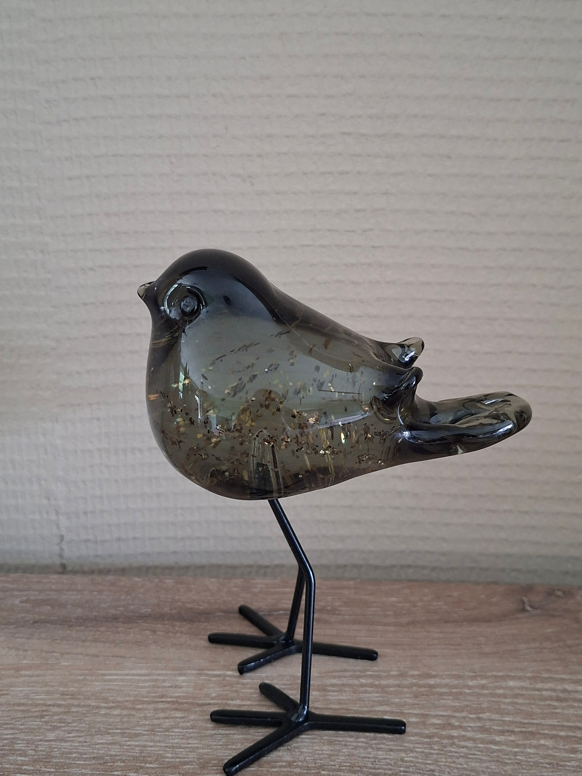 Sculptuur vogel Finch – helder/donker zwart glas, L11 x B8 x H14 cm