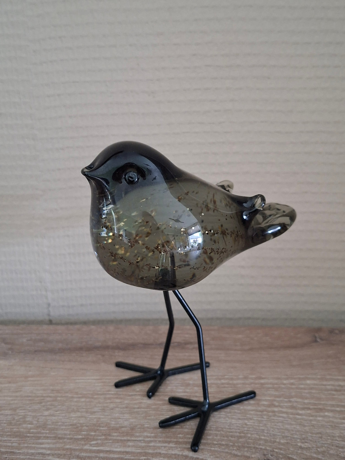 Sculptuur vogel Finch – helder/donker zwart glas, L11 x B8 x H14 cm