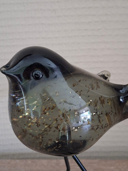 Sculptuur vogel Finch – helder/donker zwart glas, L11 x B8 x H14 cm