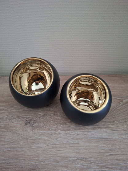 Theelichthouder Pia – Goud/Zwart | Sfeervolle Luxe Decoratie | S & M formaat