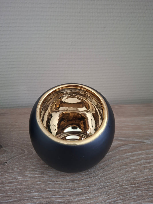Theelichthouder Pia – Goud/Zwart | Sfeervolle Luxe Decoratie | S & M formaat