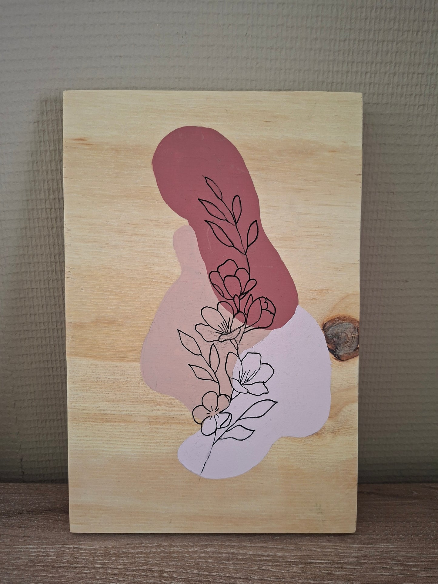 Handgemaakt Houten Kunstwerk – Lijntekening Anemoon | Minimalistisch Design | 30 x 20 cm