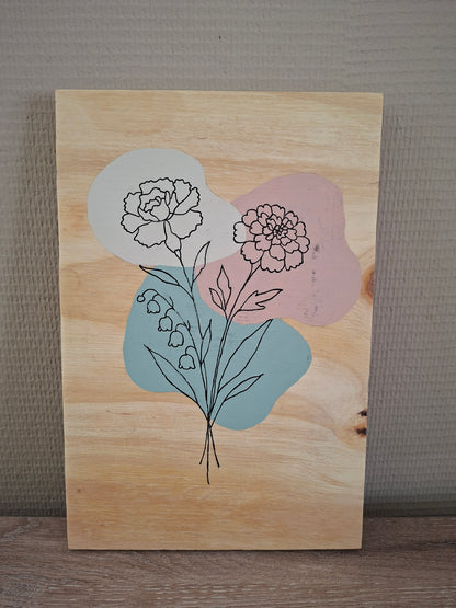Handgemaakt Houten Kunstwerk – Anjer | Lijntekening | 30 x 20 cm