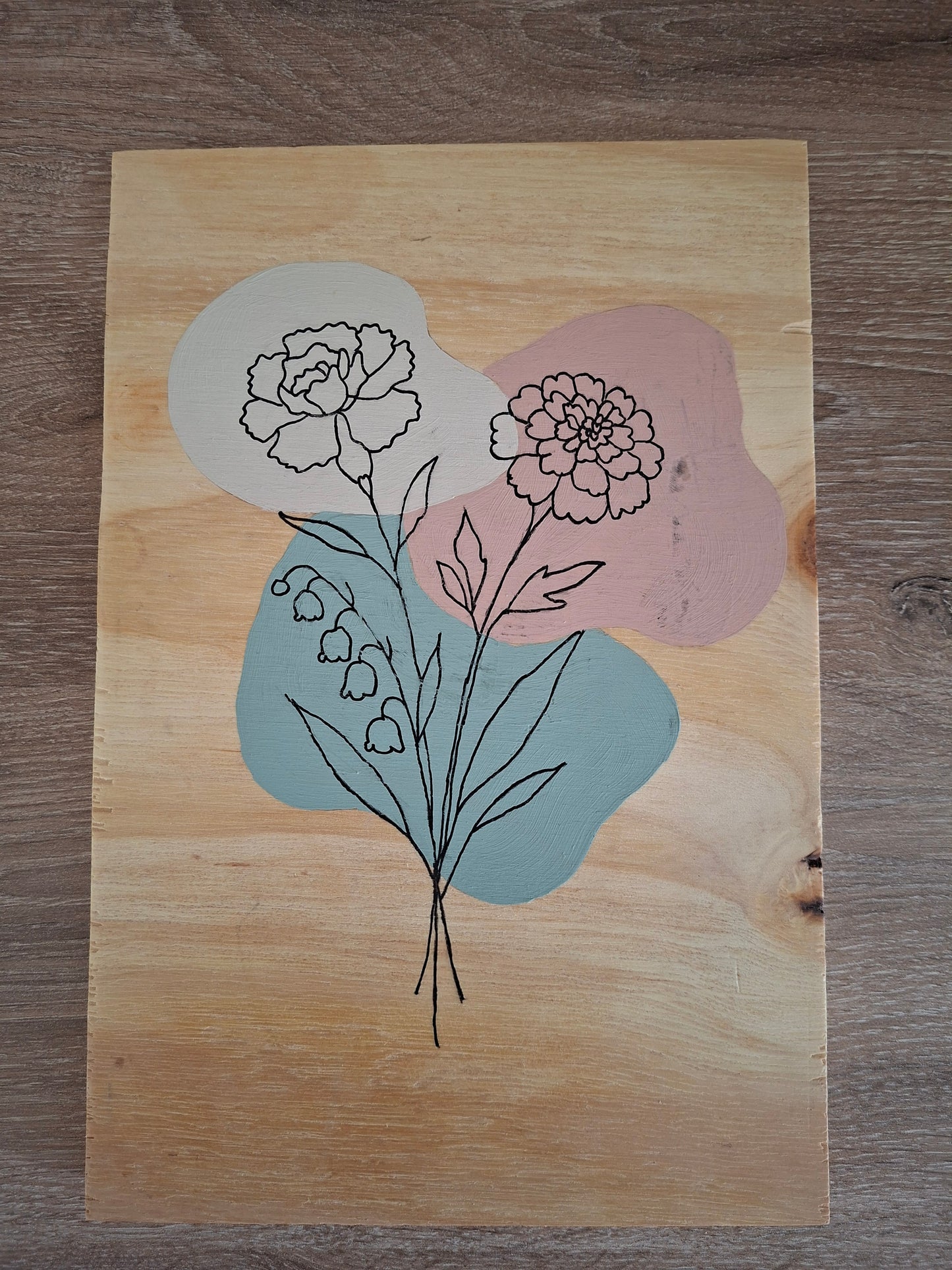 Handgemaakt Houten Kunstwerk – Anjer | Lijntekening | 30 x 20 cm