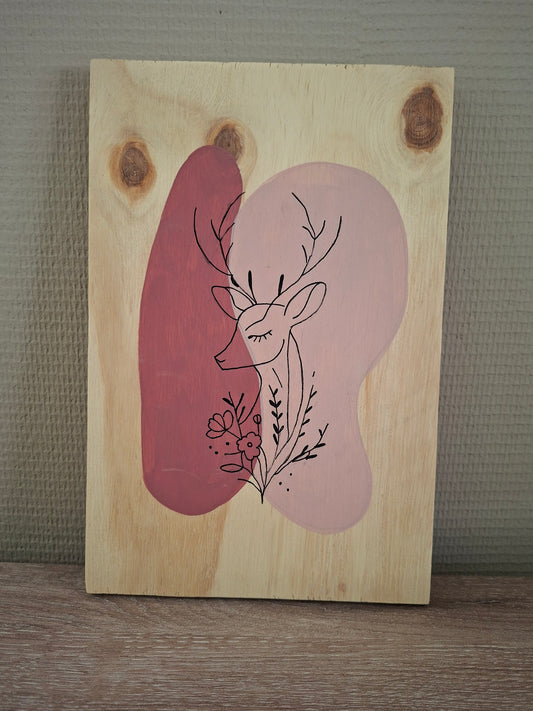 Handgemaakt Houten Kunstwerk – Lijntekening Hert | Minimalistisch Design | 30 x 20 cm