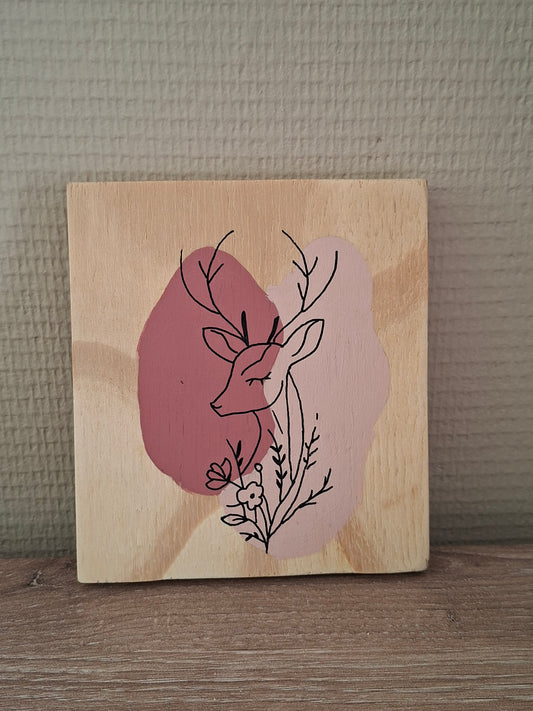 Handgemaakt Houten Kunstwerk – Hertje | Lijntekening
