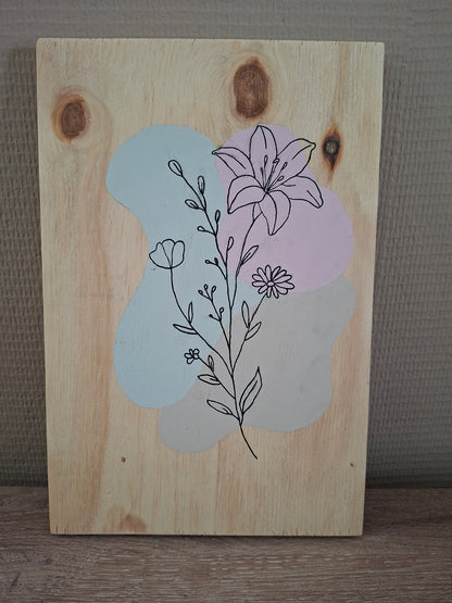 Handgemaakt Houten Kunstwerk – Lelie | Lijntekening
