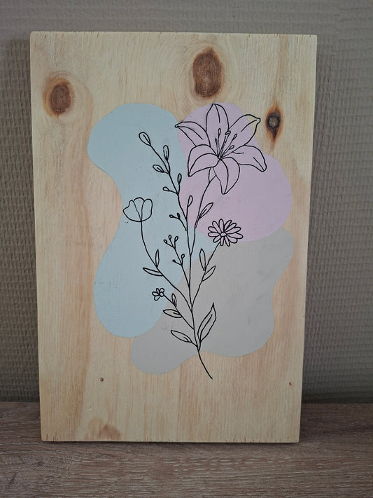 Handgemaakt Houten Kunstwerk – Lelie | Lijntekening