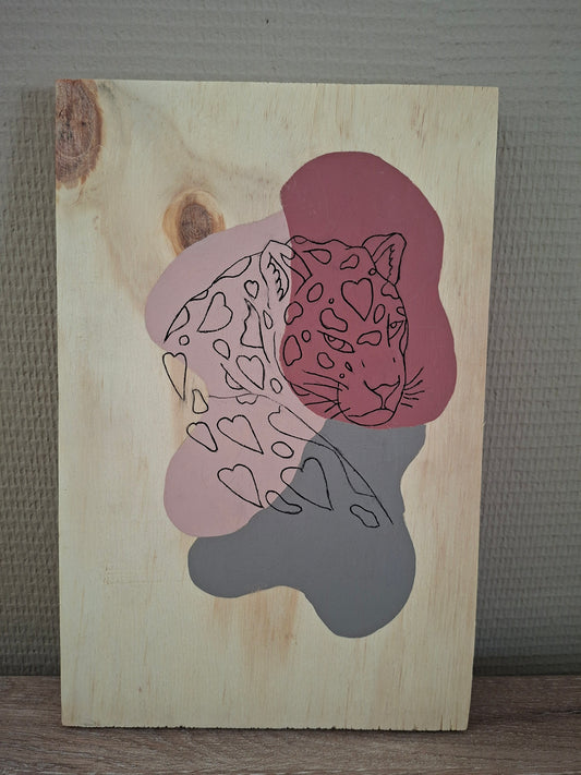 Handgemaakt Houten Kunstwerk – Lijntekening Luipaard | Minimalistisch Design | 30 x 20 cm