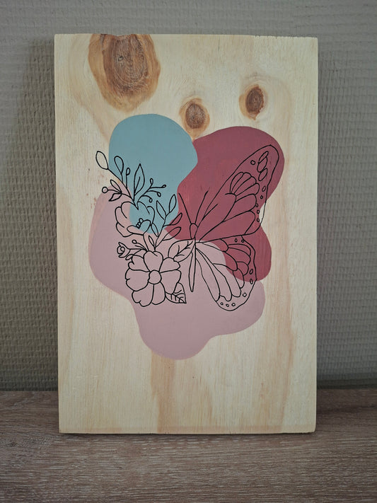 Handgemaakt Houten Kunstwerk – Lijntekening Vlinder | Minimalistisch Design | 30 x 20 cm