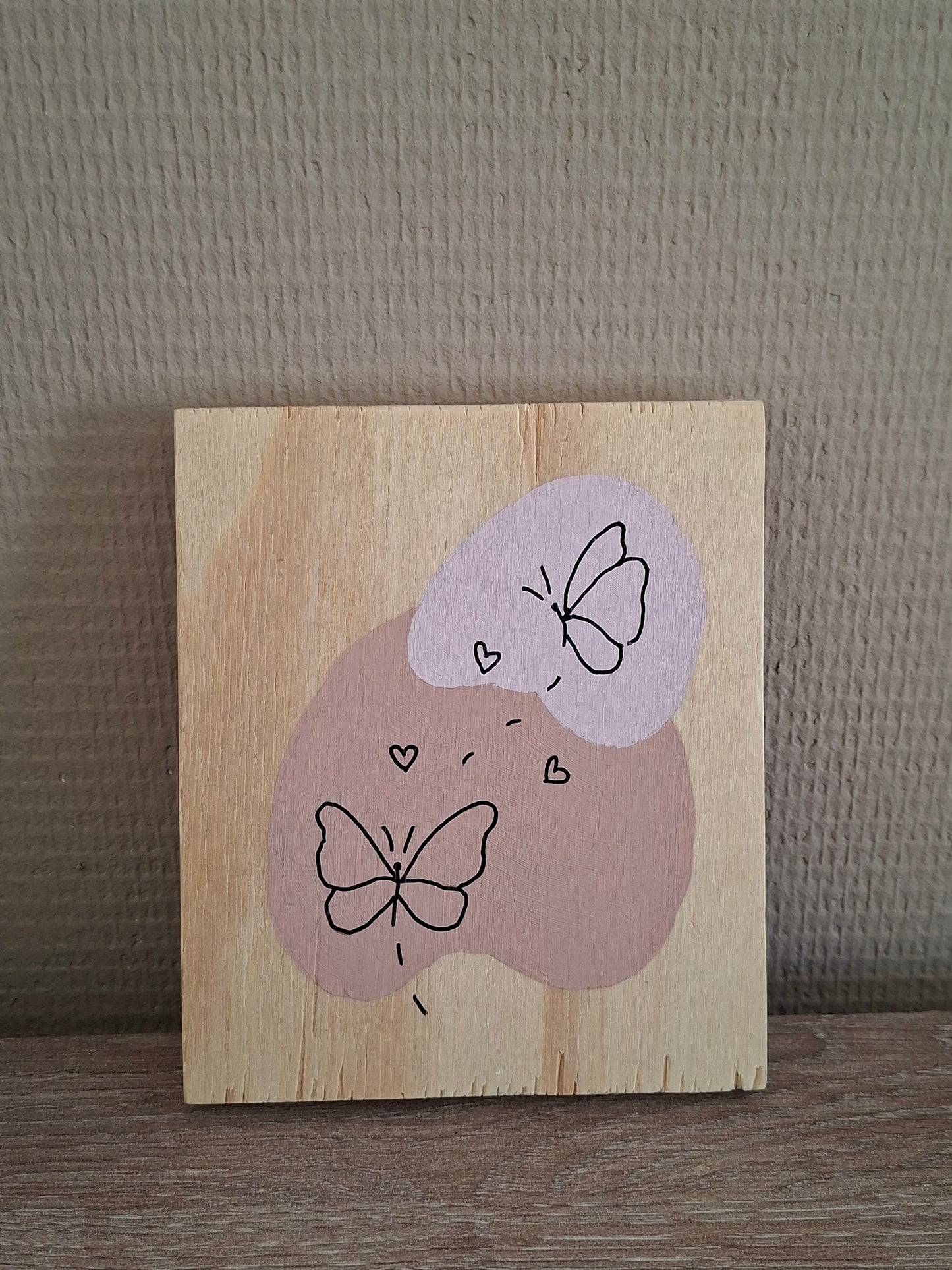 Handgemaakt Houten Kunstwerk – Vlinders | Lijntekening | Vintage Pink & Blossom