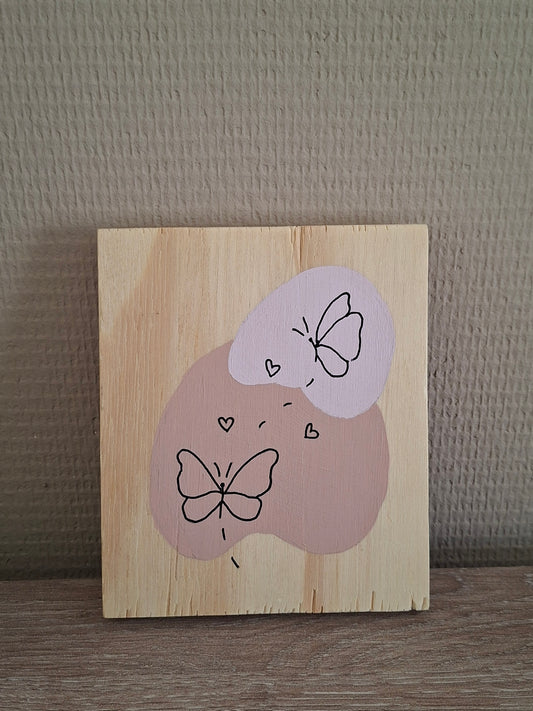 Handgemaakt Houten Kunstwerk – Vlinders | Lijntekening | Vintage Pink & Blossom